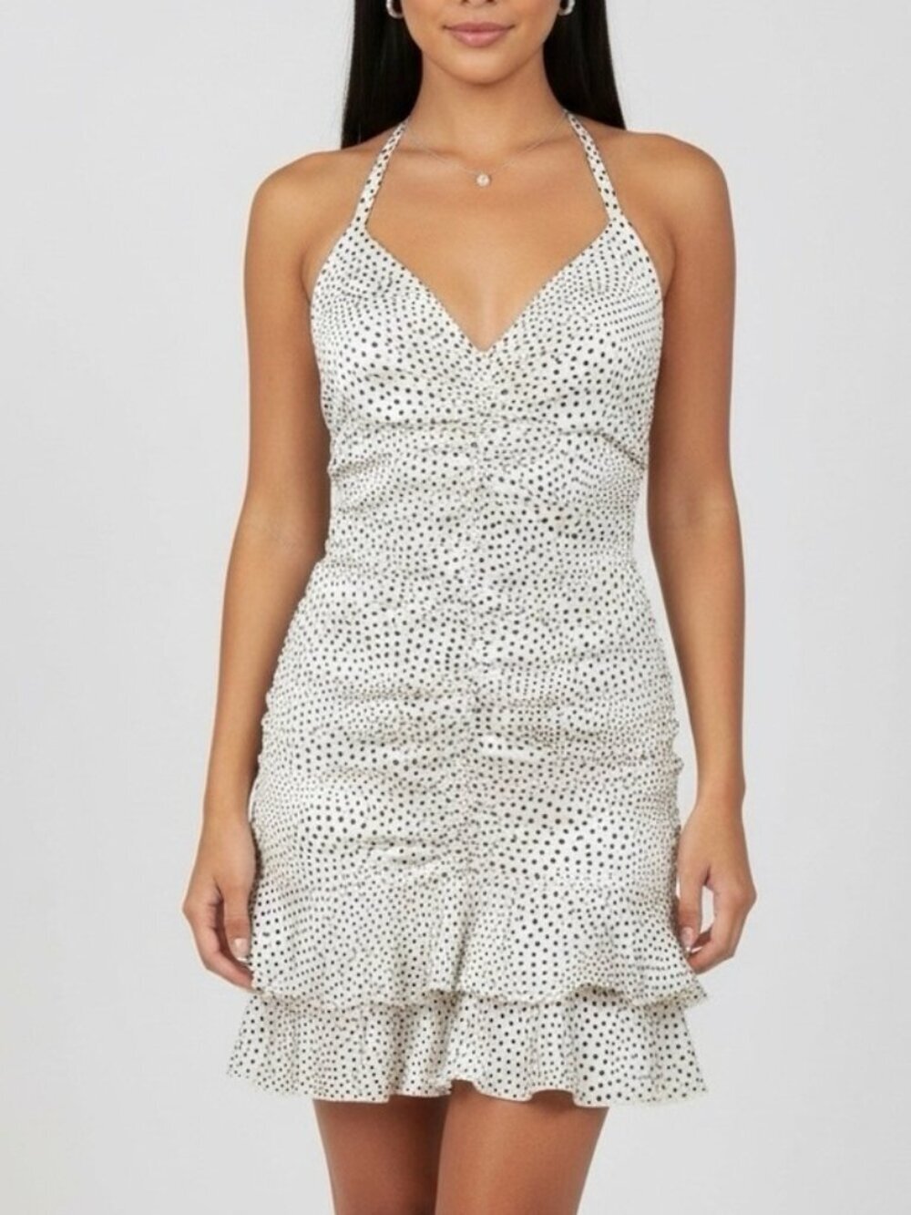 Vintage Jessica McClintock Polkadot Mini Halter Dress Size 4 90s Y2K